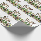 Oh Boy: Forest Wood Typography Beren Baby shower Cadeaupapier (Hoek)