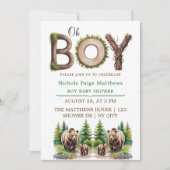 Oh Boy: Forest Wood Typography Beren Baby shower Kaart (Voorkant)