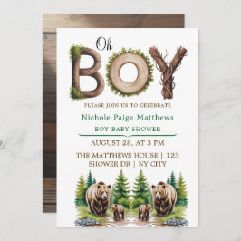 Oh Boy: Forest Wood Typography Beren Baby shower Kaart