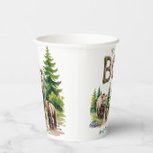 Oh Boy: Forest Wood Typography Beren Baby shower Papieren Bekers (Rechts)