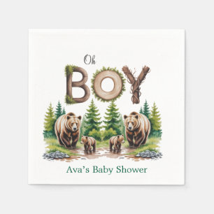 Oh Boy: Forest Wood Typography Beren Baby shower Servet
