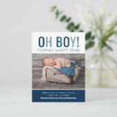Oh Boy Foto Birth Announement Aankondigingskaart (Staand voorkant)