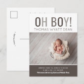 Oh Boy Foto Birth Announement Aankondigingskaart (Voorkant / Achterkant)