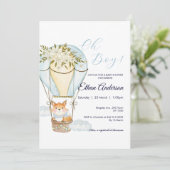 Oh Boy Fox Hete Luchtballon Baby shower Uitnodigin Kaart (Staand voorkant)