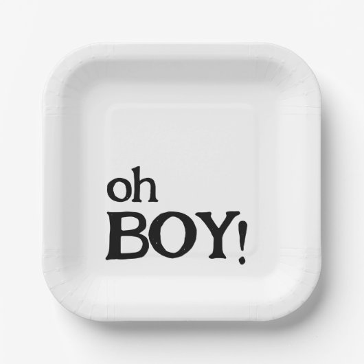 Oh Boy Fun Minimalistic Baby Shower Papieren Bordje (Voorkant)