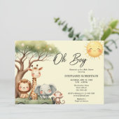 Oh boy fun safari animal boy baby shower kaart (Staand voorkant)
