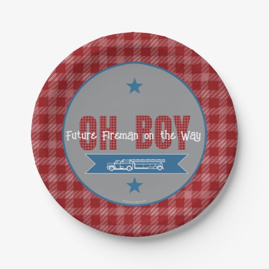 Oh Boy Future Fireman baby shower papieren bord (Voorkant)