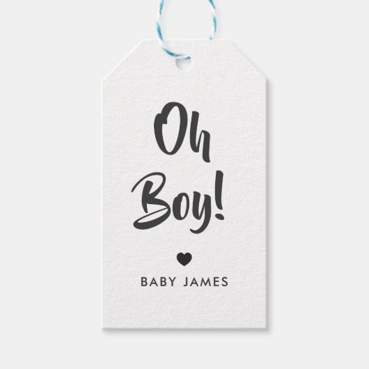 Oh Boy Gift Label, Baby shower Gift Label, Kraft Cadeaulabel (Voorkant)