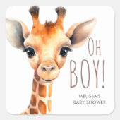 Oh Boy Giraffe Baby shower Favoriet Vierkante Sticker (Voorkant)