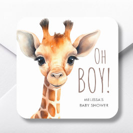 Oh Boy Giraffe Baby shower Favoriet Vierkante Sticker