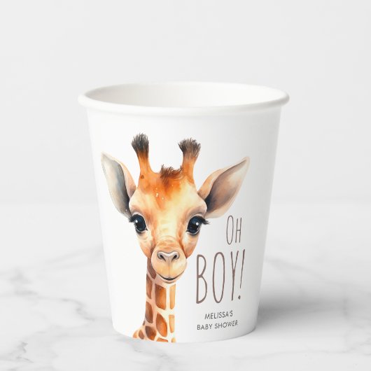 Oh Boy Giraffe Baby shower Papieren Bekers (Voorkant)