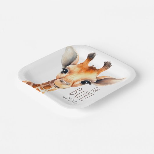 Oh Boy Giraffe Baby shower Papieren Bordje (Gebogen)