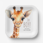Oh Boy Giraffe Baby shower Papieren Bordje (Voorkant)