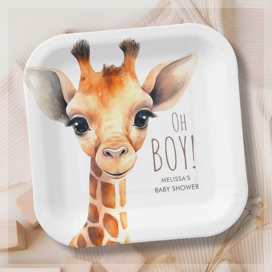 Oh Boy Giraffe Baby shower Papieren Bordje