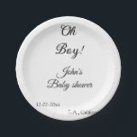 Oh Boy Girl baby shower Naam toevoegen Datum Jaar  Papieren Bordje<br><div class="desc">bewerkbaar ontwerp</div>