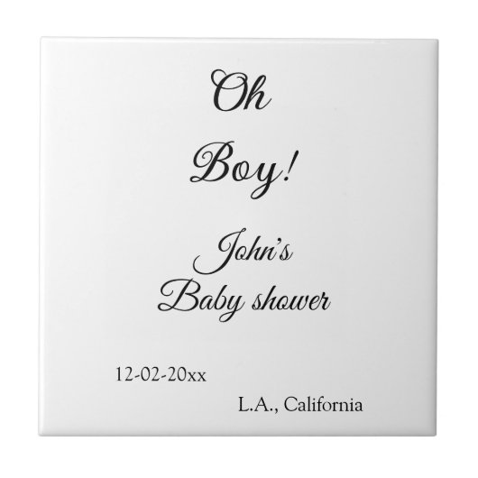 Oh Boy Girl baby shower Naam toevoegen Datum Jaar  Tegeltje (Voorkant)