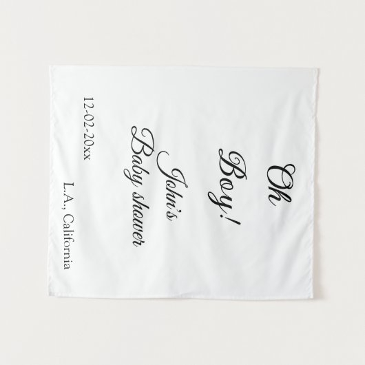 Oh Boy Girl baby shower Naam toevoegen Datum Jaar Wandkleed (Voorkant (horizontaal))