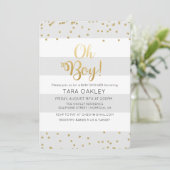 Oh Boy Glitter Confetti Baby shower Uitnodiging (Staand voorkant)