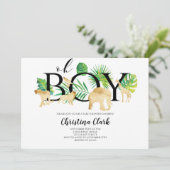 Oh boy! Gold Faux Oerwoud Animals Baby shower Kaart (Staand voorkant)