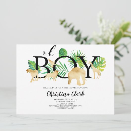 Oh boy! Gold Faux Oerwoud Animals Baby shower Kaart (Staand voorkant)