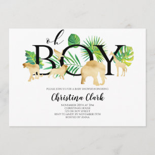 Oh boy! Gold Faux Oerwoud Animals Baby shower Kaart
