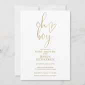 Oh Boy Gold Heart Script Boy Foto Baby shower Kaart (Voorkant)