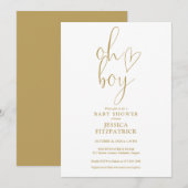 Oh Boy Gold Script Heart Boy Baby shower Kaart (Voorkant / Achterkant)