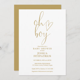 Oh Boy Gold Script Heart Boy Baby shower Kaart