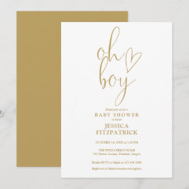 Oh Boy Gouden Scriptie Hart Jongen Baby Shower Kaart