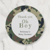Oh Boy Green Camo Baby shower Dank je Bedankjes Labels (Voorkant)