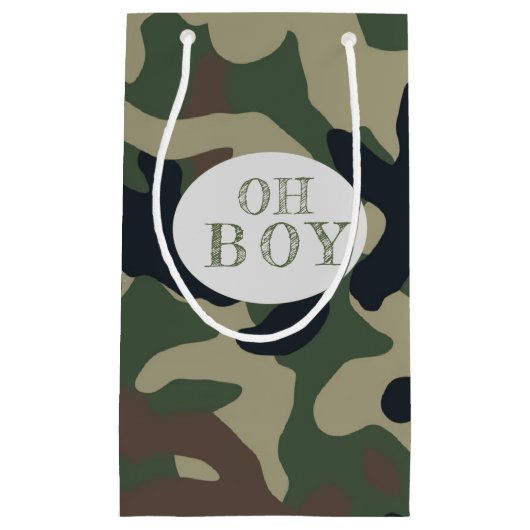 Oh Boy Green Camo Baby shower Klein Cadeauzakje (Voorkant)