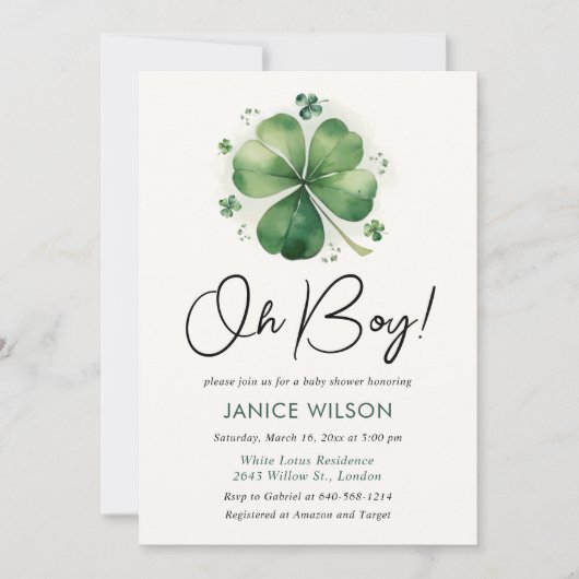 Oh Boy Green Shamrock St. Patricks Day Baby shower Kaart (Voorkant)