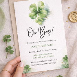 Oh Boy Green Shamrock St. Patricks Day Baby Shower Kaart