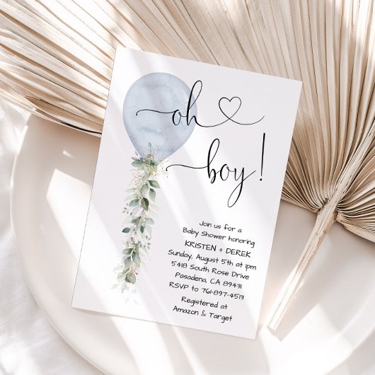 Oh Boy Greenery Balonon Baby shower, Dusty Blue Kaart