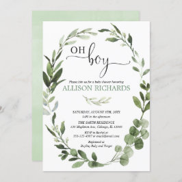 Oh Boy Greenery eucalyptus gebladerte baby shower Kaart