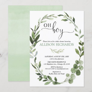 Oh Boy Greenery eucalyptus gebladerte baby shower Kaart