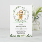 Oh Boy Greenery Floral Cute Sloth Baby shower Kaart (Staand voorkant)
