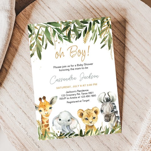 Oh Boy Greenery Safari Baby shower Kaart