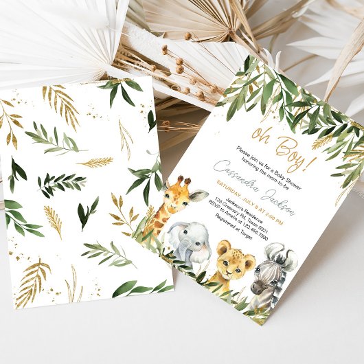 Oh Boy Greenery Safari Baby shower Kaart