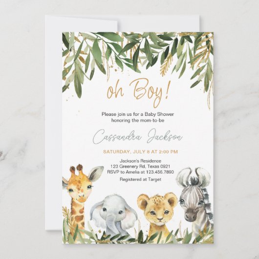 Oh Boy Greenery Safari Baby shower Kaart (Voorkant)