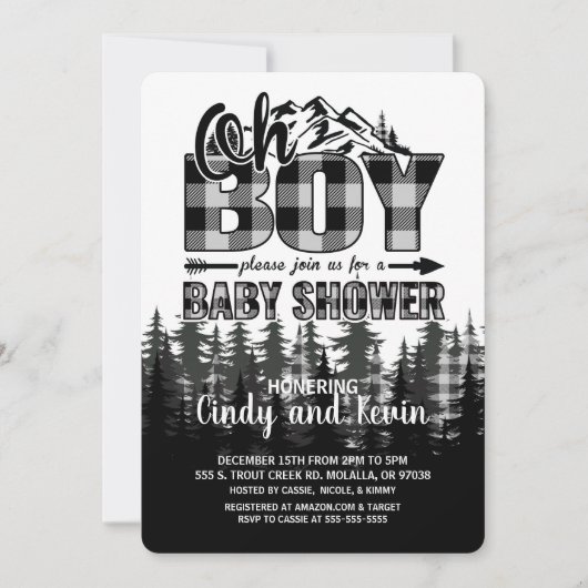 Oh Boy Grey Lumberjack Baby shower Uitnodiging (Voorkant)