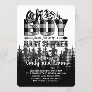 Oh Boy Grey Lumberjack Baby shower Uitnodiging
