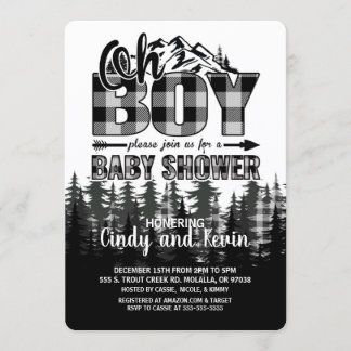 Oh Boy Grey Lumberjack Baby shower Uitnodiging