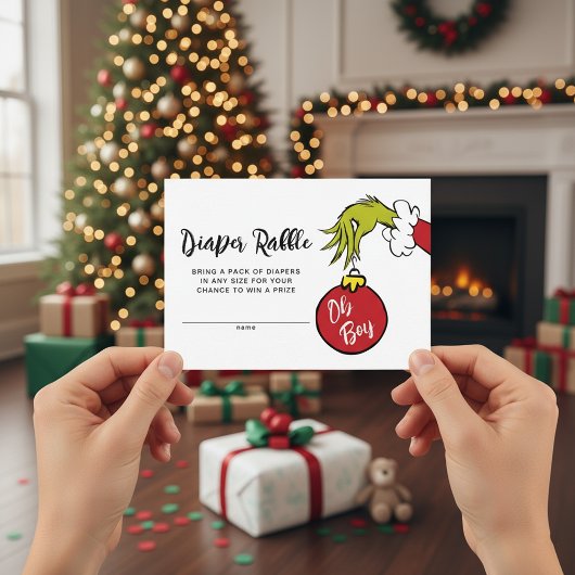 Oh Boy Grinch Baby shower Luier Raffle Informatiekaartje