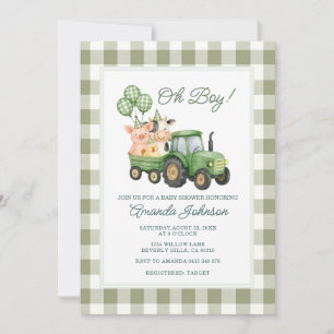 Oh Boy Groene Tractor Baby Shower Uitnodiging