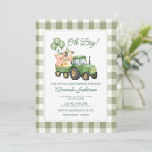 Oh Boy Groene Tractor Baby Shower Uitnodiging (Staand voorkant)