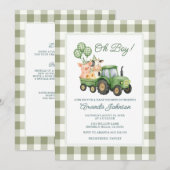 Oh Boy Groene Tractor Baby Shower Uitnodiging (Voorkant / Achterkant)