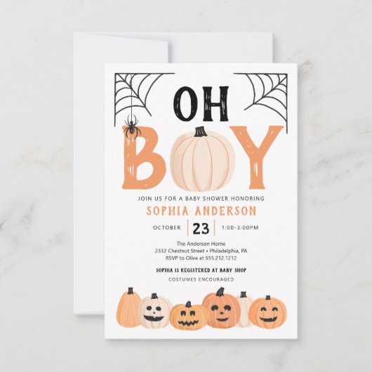 Oh Boy Halloween Baby shower Invitation Kaart (Voorkant)