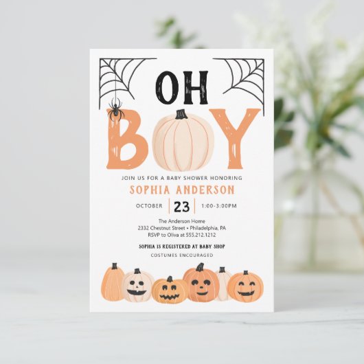 Oh Boy Halloween Baby shower Invitation Kaart (Staand voorkant)
