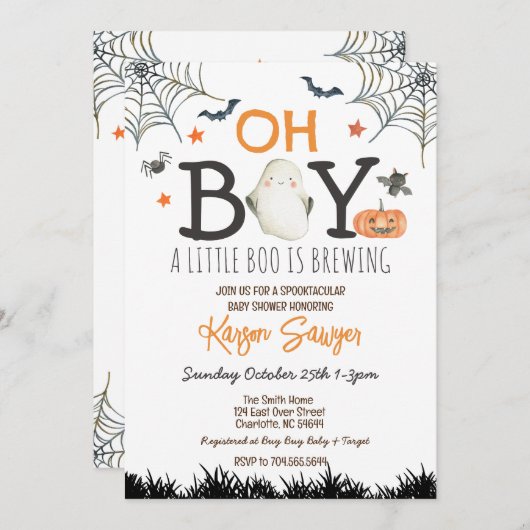 Oh Boy Halloween Baby shower Invitation Kaart (Voorkant / Achterkant)
